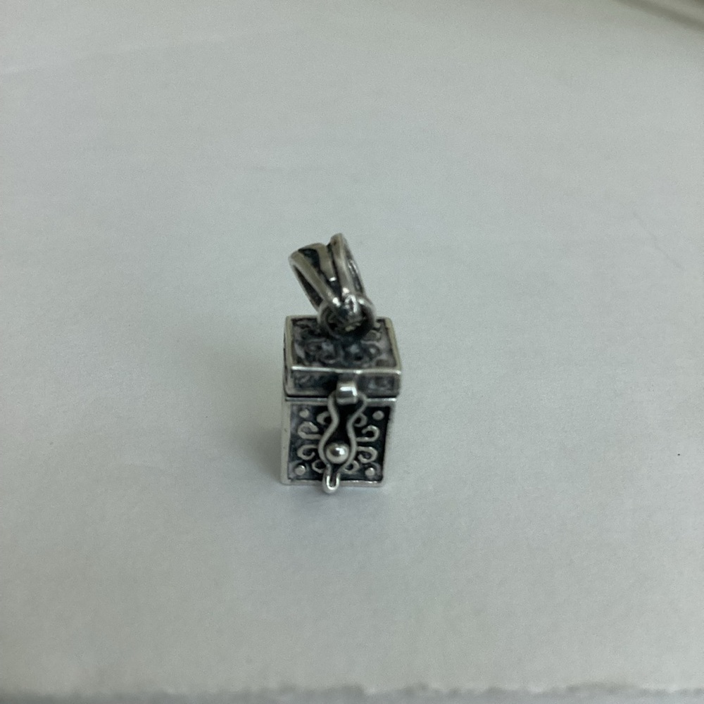 925 Silver Pendant Charm Prayer Box Cross Fish Opens Vintage